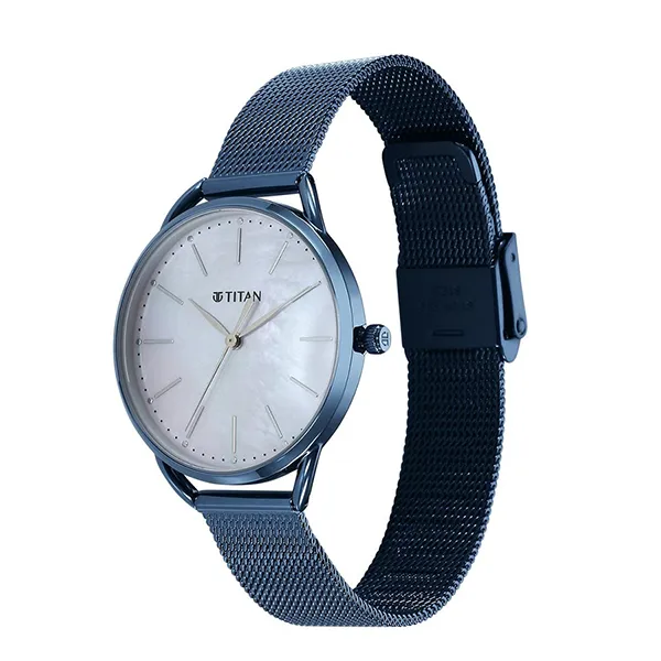 Đồng Hồ Nữ Titan Slimline Quartz Analog Mother Of Pearl Dial Blue Stainless Steel Strap Watch 95180QM01 Màu Xanh - Đồng hồ - Vua Hàng Hiệu