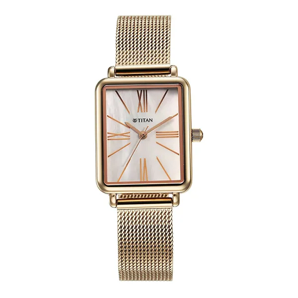 Đồng Hồ Nữ Titan Slimline Quartz Analog Watch 95181WM01 Màu Vàng Hồng/Trắng