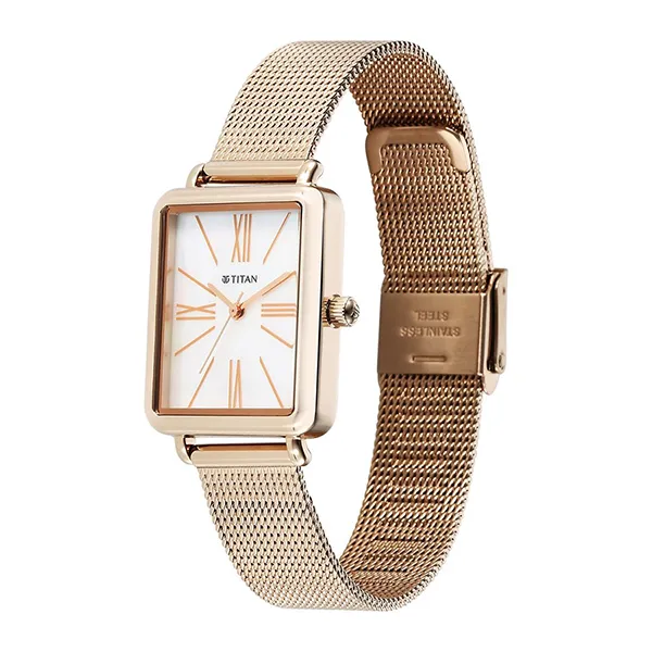 Đồng Hồ Nữ Titan Slimline Quartz Analog Watch 95181WM01 Màu Vàng Hồng/Trắng
