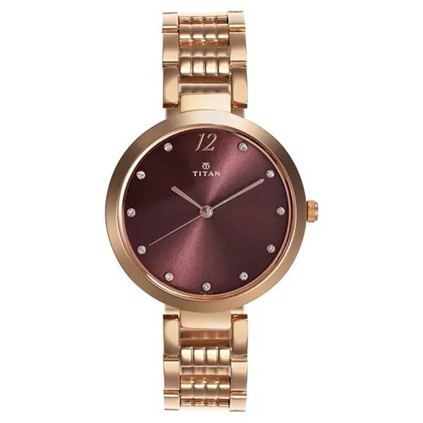 Đồng Hồ Nữ Titan Sparkle Purple Dial Analog Stainless Steel Strap Watch 2480WM02 Màu Vàng - Đỏ