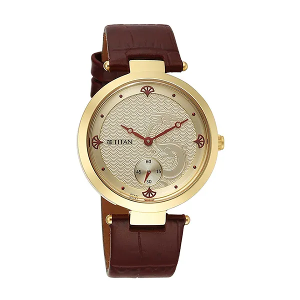 Đồng Hồ Nữ Titan Tet Light Champange Dial Analog Leather Strap 2480YL01 Màu Vàng Đỏ