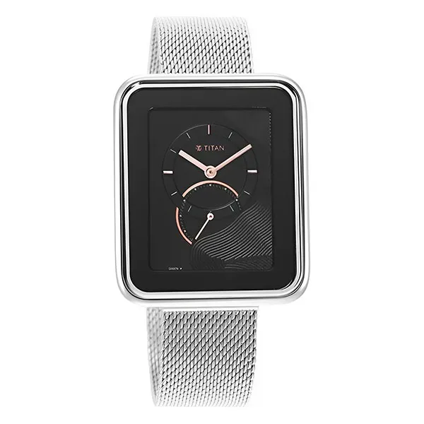 Đồng Hồ Nữ Titan Wander Black Dial Analog Stainless Steel Strap Watch 2676SM01 Màu Bạc - Đen