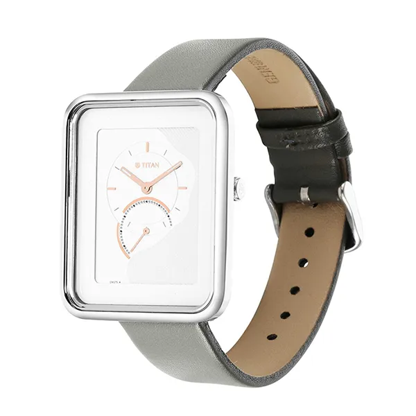 Đồng Hồ Nữ Titan Wander Silver White Dial Analog Leather Strap 2676SL01 Màu Xám Trắng