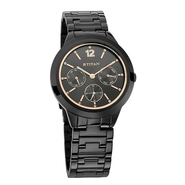Đồng Hồ Nữ Titan Workwear Anthracite Dial Analog With Day And Date Stainless Steel Strap Watch 2588NM01 Màu Đen - Đồng hồ - Vua Hàng Hiệu