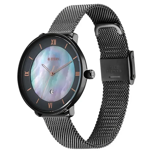 Đồng Hồ Nữ Titan Workwear Mother Of Pearl Dial Stainless Steel Strap Watch 2651QM04 Màu Đen