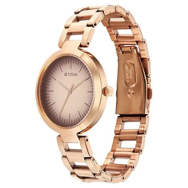 Đồng Hồ Nữ Titan Workwear Quartz Analog Beige Dial Rose Gold Stainless Steel Strap Watch 2480WM06 Màu Vàng Hồng