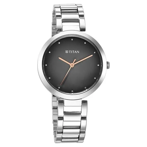 Đồng Hồ Nữ Titan Workwear Quartz Analog Black Dial Silver Stainless Steel Strap Watch 2480SM13 Màu Đen - Bạc
