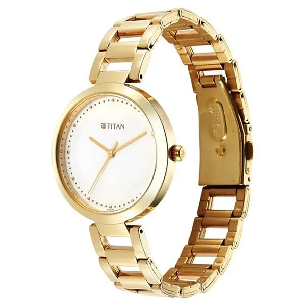 Đồng Hồ Nữ Titan Workwear Quartz Analog White Dial Golden Stainless Steel Strap Watch 2480YM03 Màu Vàng Trắng
