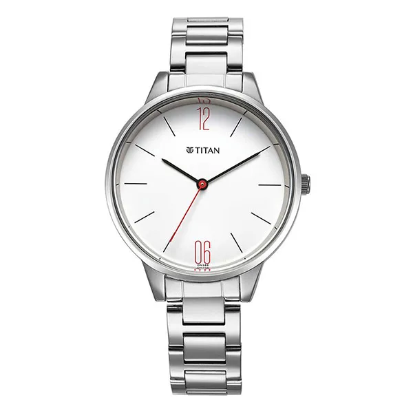 Đồng Hồ Nữ Titan Workwear White Dial Stainless Steel Strap Quartz Watch 2648SM09 Màu Bạc Trắng