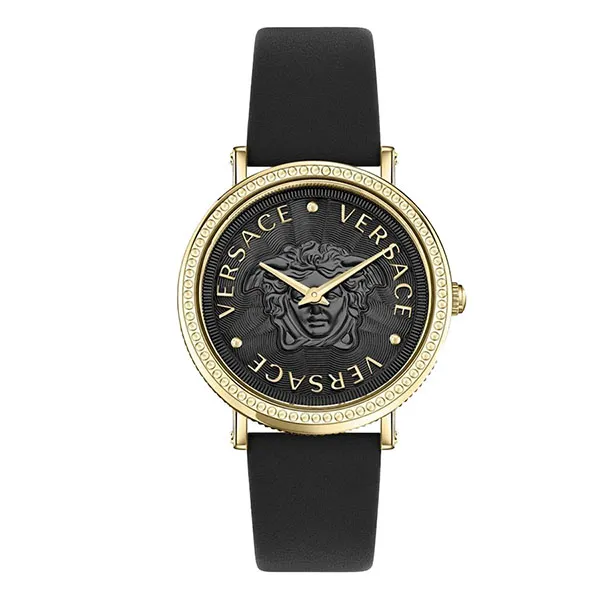 Đồng Hồ Nữ Versace V Dollar Leather Watch 37mm VEQX00422 Màu Đen