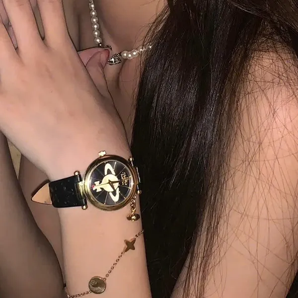 Đồng Hồ Nữ Vivienne Westwood Orb Gold Black Leather Quartz VV006BKGD Màu Đen Vàng