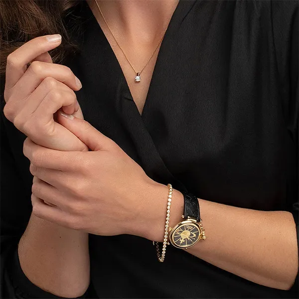 Đồng Hồ Nữ Vivienne Westwood Orb Gold Black Leather Quartz VV006BKGD Màu Đen Vàng