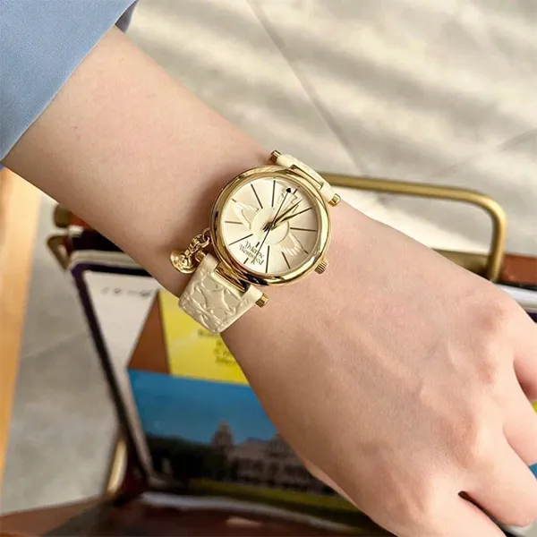 Đồng Hồ Nữ Vivienne Westwood Orb Gold White Leather Quartz VV006WHWH Màu Trắng Vàng