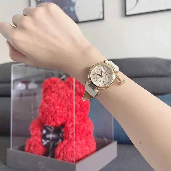 Đồng Hồ Nữ Vivienne Westwood Orb Gold White Leather Quartz VV006WHWH Màu Trắng Vàng