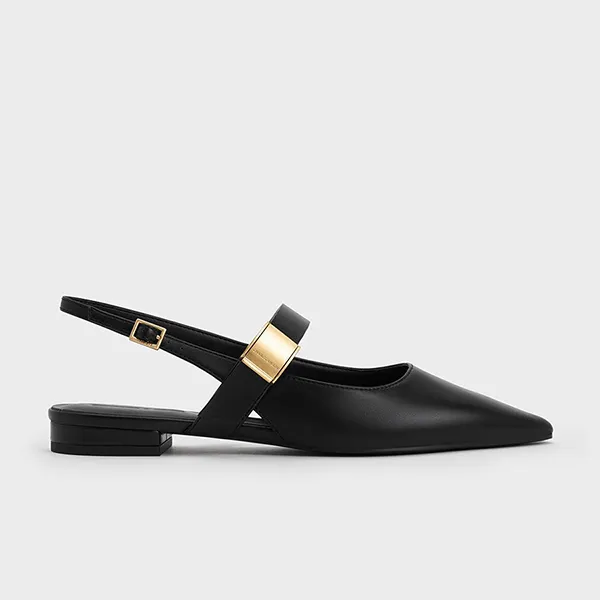 Giày Bệt Nữ Charles & Keith CNK Yvette Pointed Toe Mary Jane Flats Black CK1-70381086 Màu Đen