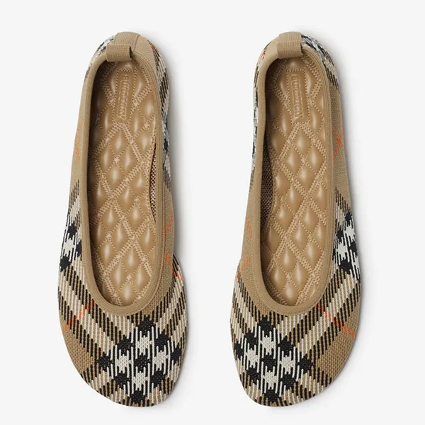 Giày Bệt Nữ Burberry Check Knit Baby Ballerinas Màu Be Size 36 - Giày - Vua Hàng Hiệu