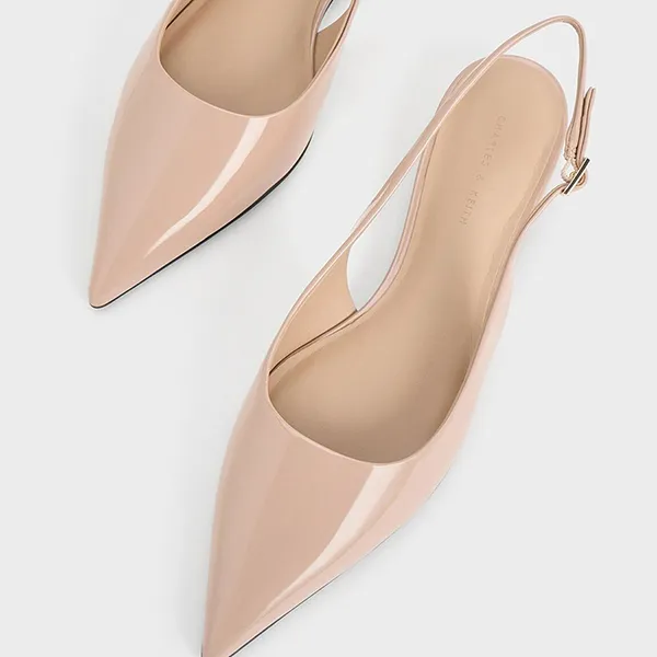 Giày Bệt Nữ Charles & Keith CNK Patent Pointed-Toe Slingback Flats CK1-70381020 Màu Nude