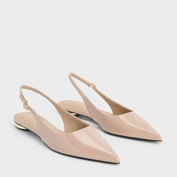 Giày Bệt Nữ Charles & Keith CNK Patent Pointed-Toe Slingback Flats CK1-70381020 Màu Nude