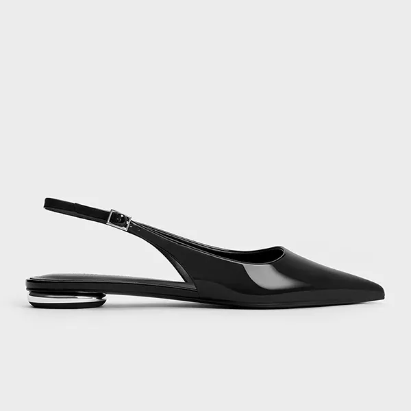 Giày Bệt Nữ Charles & Keith CNK Patent Pointed-Toe Slingback Flats Black CK1-70381020 Màu Đen
