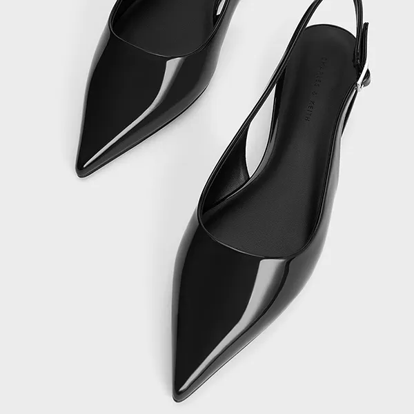 Giày Bệt Nữ Charles & Keith CNK Patent Pointed-Toe Slingback Flats Black CK1-70381020 Màu Đen