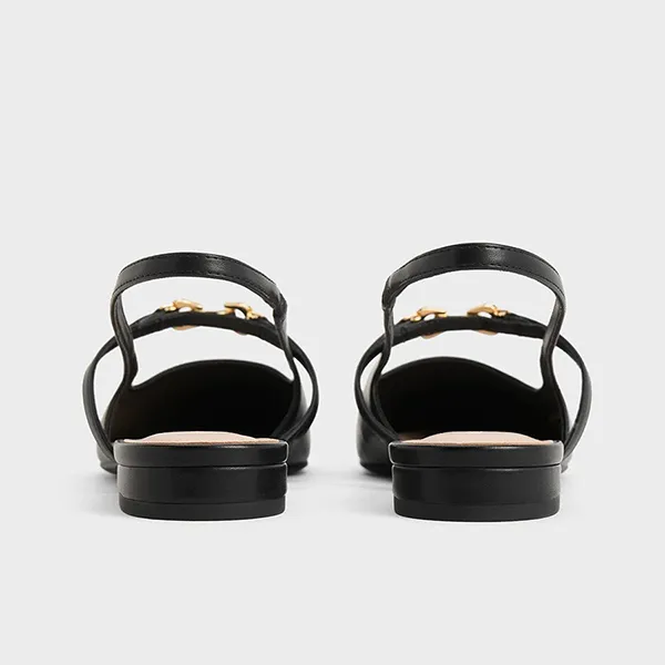 Giày Bệt Nữ Charles & Keith CNK Trifina Metallic Accent Pointed Toe Slingback Flats Black CK1-70920144 Màu Đen