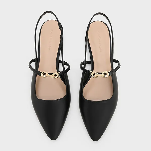 Giày Bệt Nữ Charles & Keith CNK Trifina Metallic Accent Pointed Toe Slingback Flats Black CK1-70920144 Màu Đen