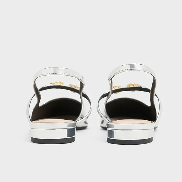 Giày Bệt Nữ Charles & Keith CNK Trifina Metallic Accent Pointed Toe Slingback Flats Silver CK1-70920144 Màu Bạc