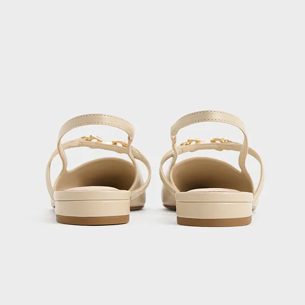 Giày Bệt Nữ Charles & Keith CNK Trifina Metallic Accent Pointed Toe Slingback Flats Taupe CK1-70920144 Màu Be Đậm