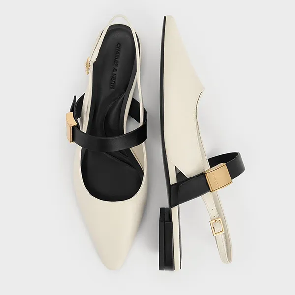 Giày Bệt Nữ Charles & Keith CNK Yvette Pointed Toe Mary Jane Flats Chalk CK1-70381086 Màu Trắng Ngà