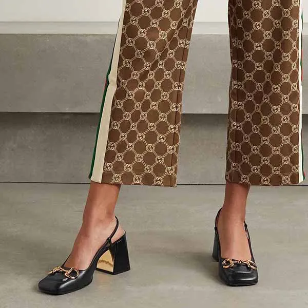 Giày Cao Gót Nữ Gucci Women's Mid-Heel Slingback With Horsebit Màu Đen Size 38