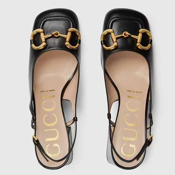 Giày Cao Gót Nữ Gucci Women's Mid-Heel Slingback With Horsebit Màu Đen Size 38