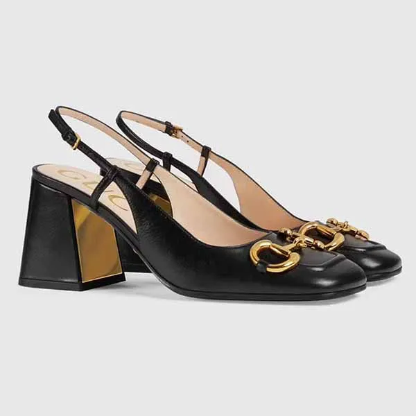 Giày Cao Gót Nữ Gucci Women's Mid-Heel Slingback With Horsebit Màu Đen Size 38