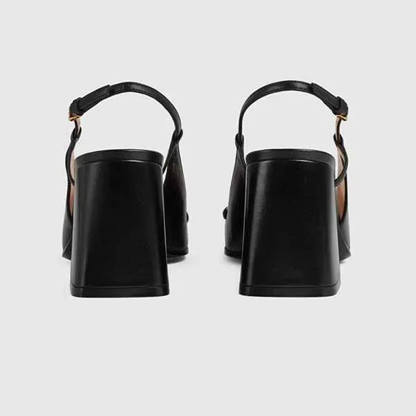 Giày Cao Gót Nữ Gucci Women's Mid-Heel Slingback With Horsebit Màu Đen Size 38