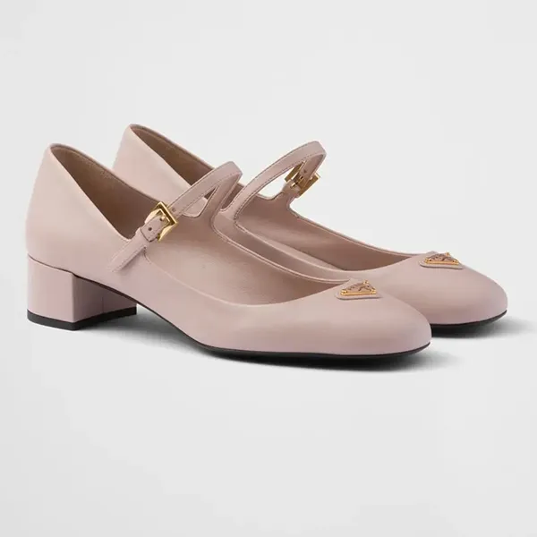 Giày Cao Gót Nữ Prada Water Lily Nappa Leather Mary Jane Pumps Màu Hồng Size 35
