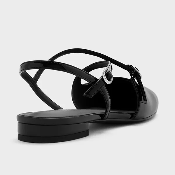 Giày Nữ Charles & Keith CNK Patent Crossover Buckled Slingback Flats Black Patent CK1-70920177_BLKPAT Màu Đen