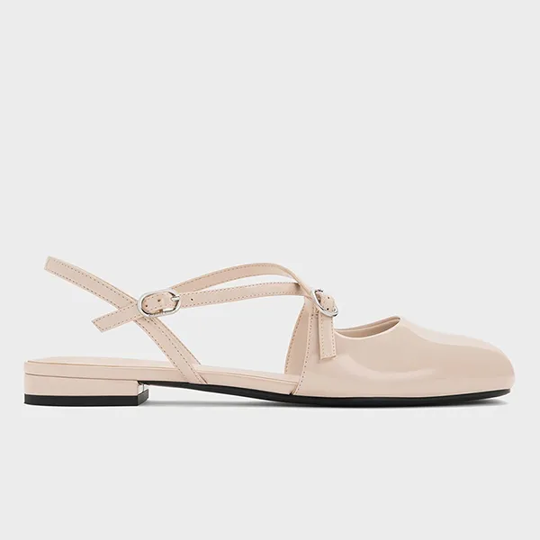 Giày Nữ Charles & Keith CNK Patent Crossover Buckled Slingback Flats CK1-70920177_NUDE Màu Nude