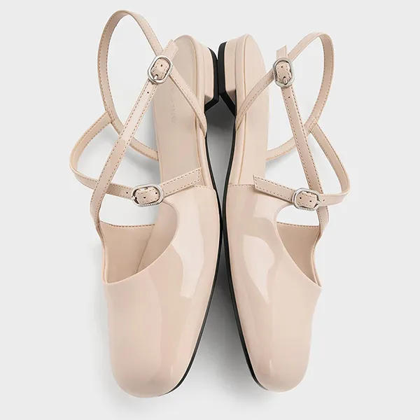Giày Nữ Charles & Keith CNK Patent Crossover Buckled Slingback Flats CK1-70920177_NUDE Màu Nude