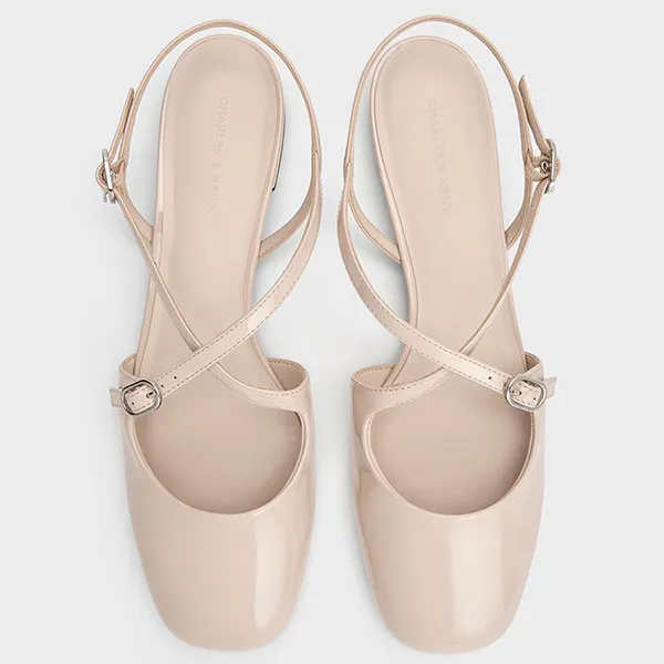 Giày Nữ Charles & Keith CNK Patent Crossover Buckled Slingback Flats CK1-70920177_NUDE Màu Nude