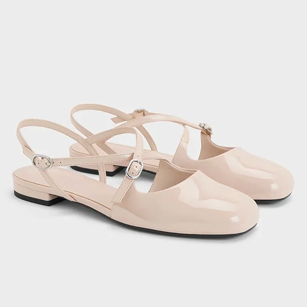 Giày Nữ Charles & Keith CNK Patent Crossover Buckled Slingback Flats CK1-70920177_NUDE Màu Nude