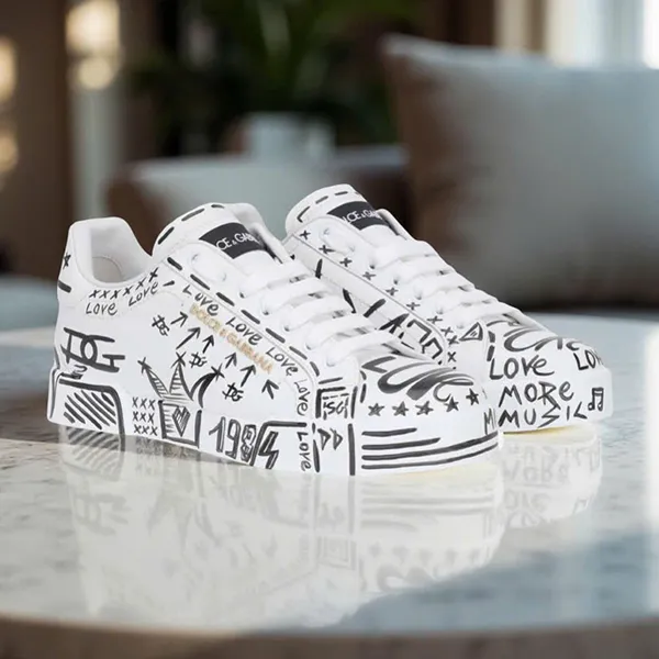 Giày Sneaker Nữ Dolce & Gabbana D&G CK1602 AY665 Màu Trắng Họa Tiết Đen Size 38 - Giày - Vua Hàng Hiệu