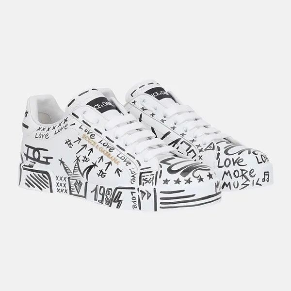 Giày Sneaker Nữ Dolce & Gabbana D&G CK1602 AY665 Màu Trắng Họa Tiết Đen Size 38 - Giày - Vua Hàng Hiệu