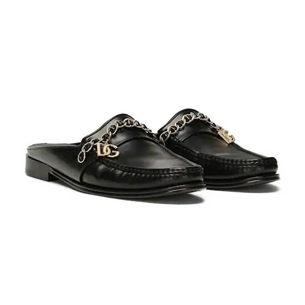 Giày Sục Nam Dolce & Gabbana D&G Visconti Leather Slippers A80274AY92580999 Màu Đen Size 39