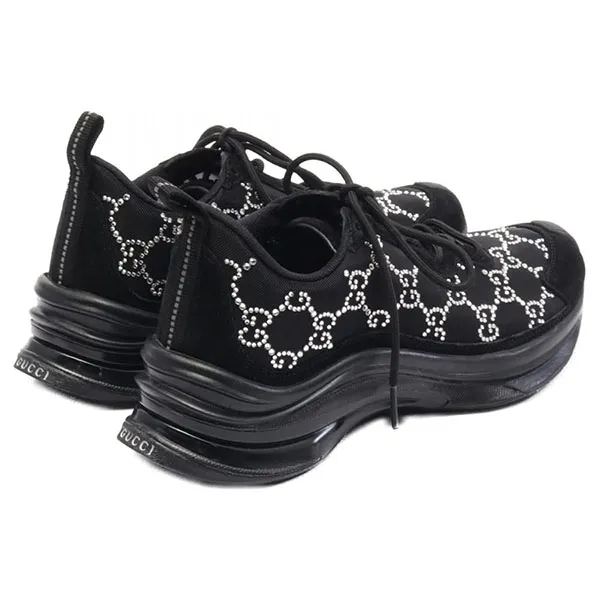 Giày Thể Thao Gucci Black Mesh And Suede Run Crystal Embellished Màu Đen Size 36