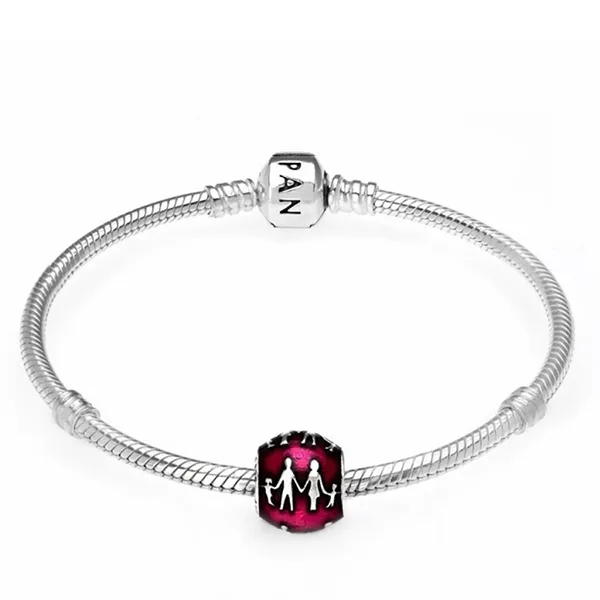 Hạt Vòng Charm Nữ Pandora Retired Sterling Silver Family Silhouettes Charm With Violet Enamel 791399EN62 Màu Đỏ Hồng