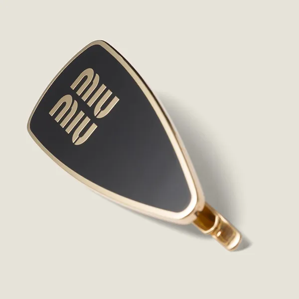 Kẹp Tóc Nữ Miu Miu Enameled Metal Hair Clip Màu Đen