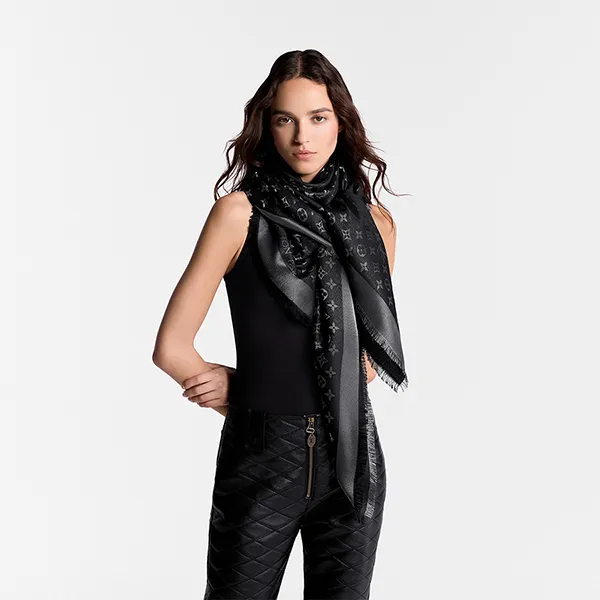 Khăn Choàng Nữ Louis Vuitton LV Monogram Shine Shawl M75123Màu Đen