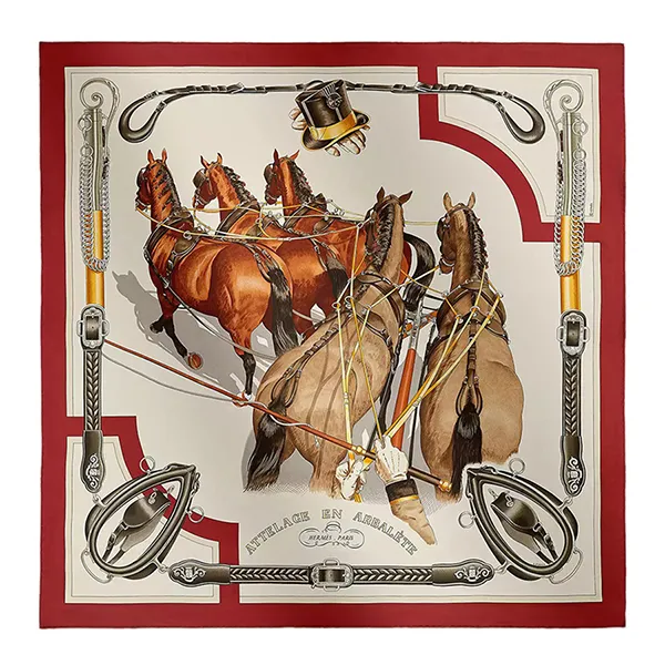 Khăn Nữ Hermès Attelage En Arbalete Forever Scarf 90 H001554SV04 Màu Be Xám - Thời trang - Vua Hàng Hiệu
