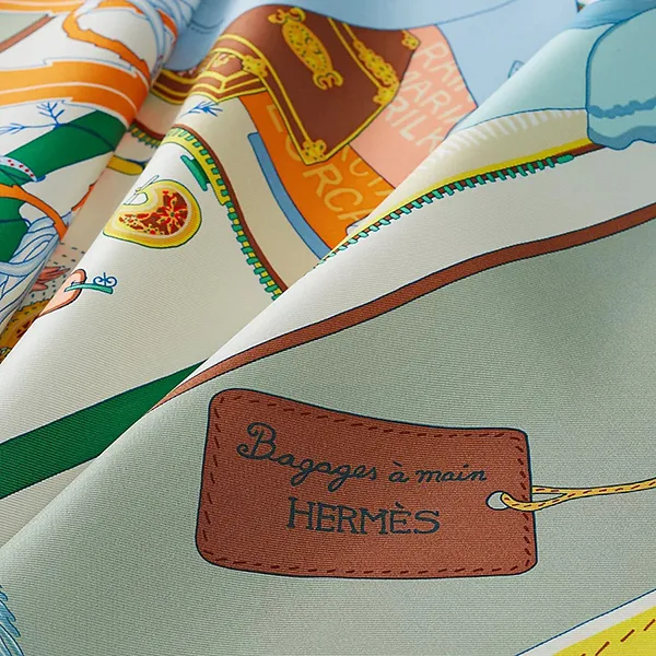 Khăn Lụa Nữ Hermès Bagage A Main Scarf 90 Màu Xanh/Vàng