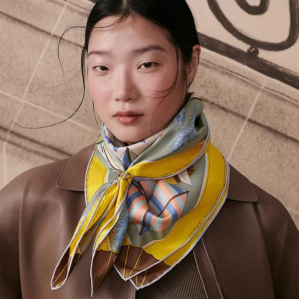 Khăn Lụa Nữ Hermès Bagage A Main Scarf 90x90cm Phối Màu