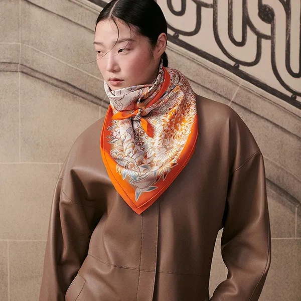 Khăn Lụa Nữ Hermès Mille Feuilles De Soie Double Face Scarf 90x90cm Màu Cam - Thời trang - Vua Hàng Hiệu